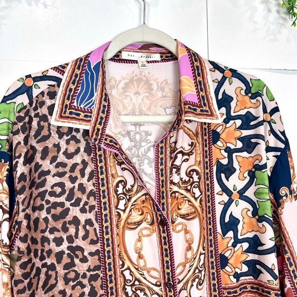 Her Bottari Shirt Dress Large Multicolor Patchwork Long Sleeve Button Front Mini - Picture 6 of 15